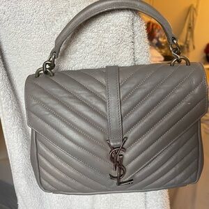 Yves Saint Laurent Gray Quilted Satchel still new 90%